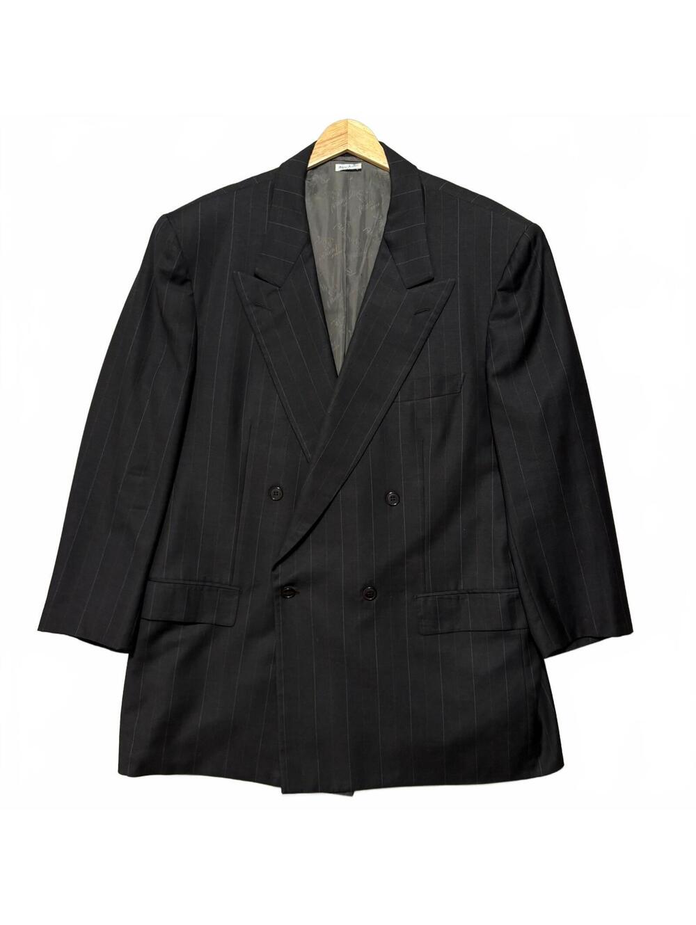 Brioni Wool Double Breasted Pinstripe Suit Coat Men's 54 Black Preppy Tailored